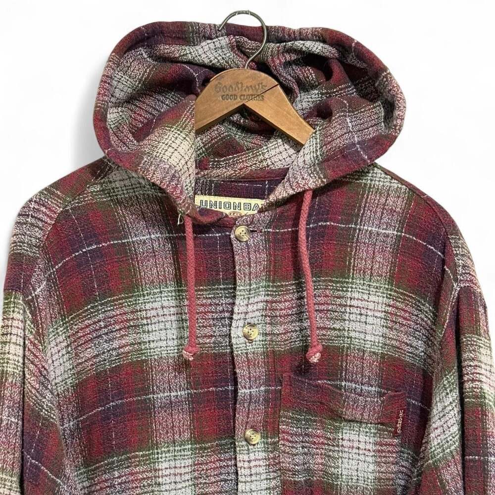 UnionBay American Favorites Vintage Maroon Plaid Hooded Flannel Shirt M